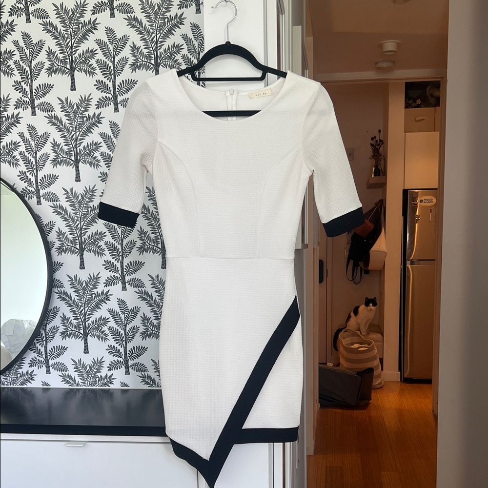 White and Black Asymmetrical Dress